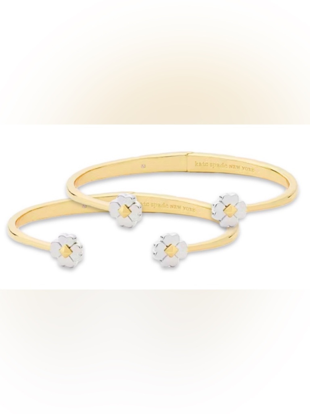 Lot of 2x NEW [kate spade] Spades & Studs Gold Metal Cuff Flower Bracelets - Picture 4 of 14